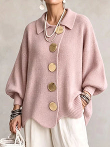 STEFANY | Cárdigan oversize con cuello y botones metálicos en Rosa
