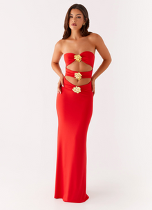 Valerisse • Vestido Maxi Escarlata Floral en rojo