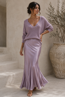 Alma | Vestido de Satén Elegante con Jersey en Lavanda