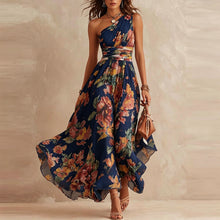 Aurora | Vestido Floral Asimétrico en Azul Marino