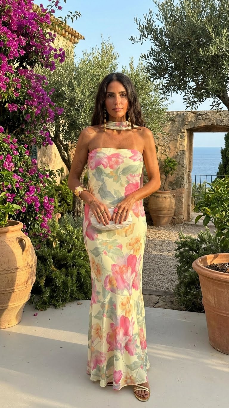 CAPRI | Vestido Largo Strapless Floral Acuarela
