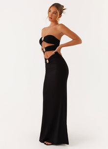 Valerisse • Vestido Maxi Escarlata Floral en negro