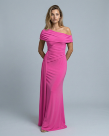 Aida • Vestido Maxi Arrugado de Un Hombro en Rosa