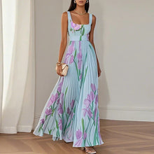 Oriah | Vestido Maxi Línea A Floral en Azul y Violeta
