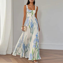 Oriah | Vestido Maxi Línea A Floral en Blanco y Azul