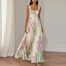 Oriah | Vestido Maxi Línea A Floral en Albaricoque y Violeta