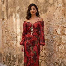 Gregoria™ | Vestido Largo Floral con Escote Profundo en Rojo