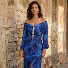 Gregoria™ | Vestido Largo Floral con Escote Profundo en Azul