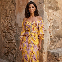 Gregoria™ | Vestido Largo Floral con Escote Profundo en Amarillo