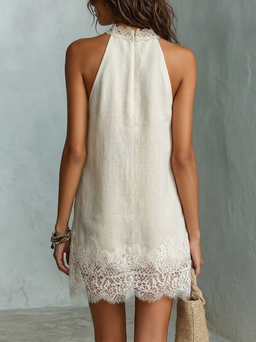 Blanche | Mini Vestido de Cuello Halter Chic, Blanco Roto