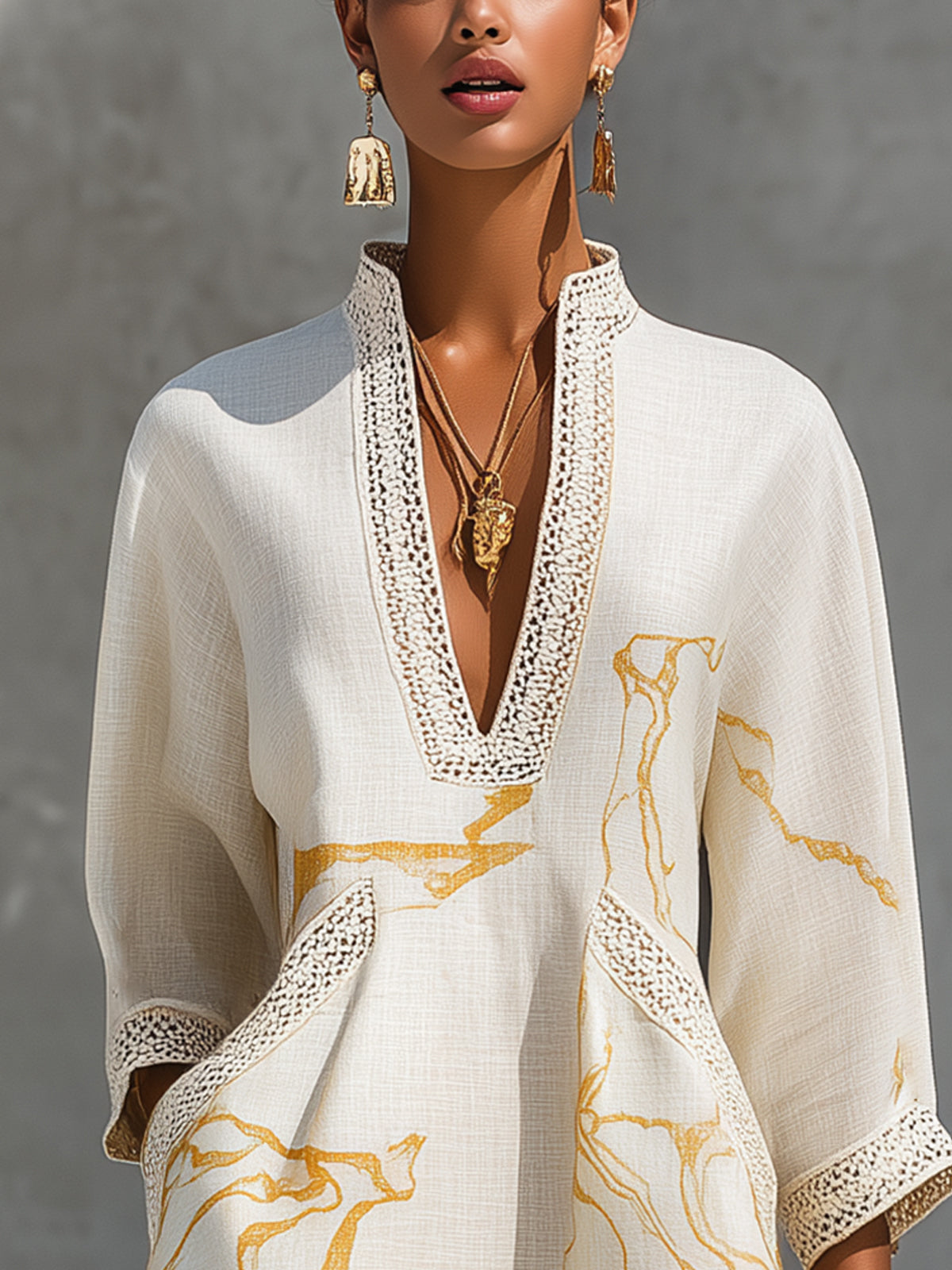 Vestido Mini Marfil | en Viscosa, Estampado Oro Marfil