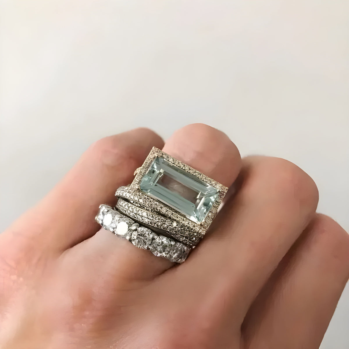 Lorenza™ - Set de 3 Anillos Art Déco Aguamarina