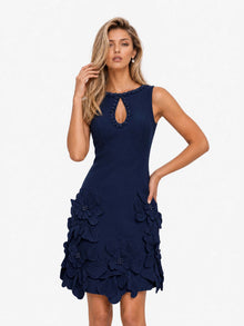 Vestido Mini Elegante Sin Mangas con Recorte en Azul Marino