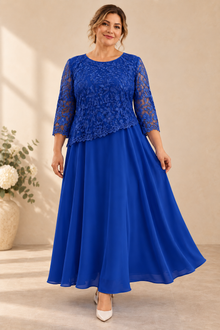 Dalia™ | Vestido largo de encaje floral | L–5XL en Azul rey