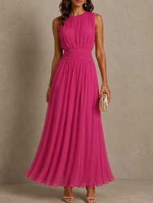 Isabel | Vestido Maxi Roxanne con Cintura Fruncida y Sin Mangas en Rosa