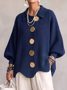 STEFANY | Cárdigan oversize con cuello y botones metálicos en Azul marino