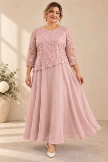 Dalia™ | Vestido largo de encaje floral | L–5XL en Rosa empolvado