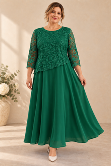 Dalia™ | Vestido largo de encaje floral | L–5XL en Verde esmeralda