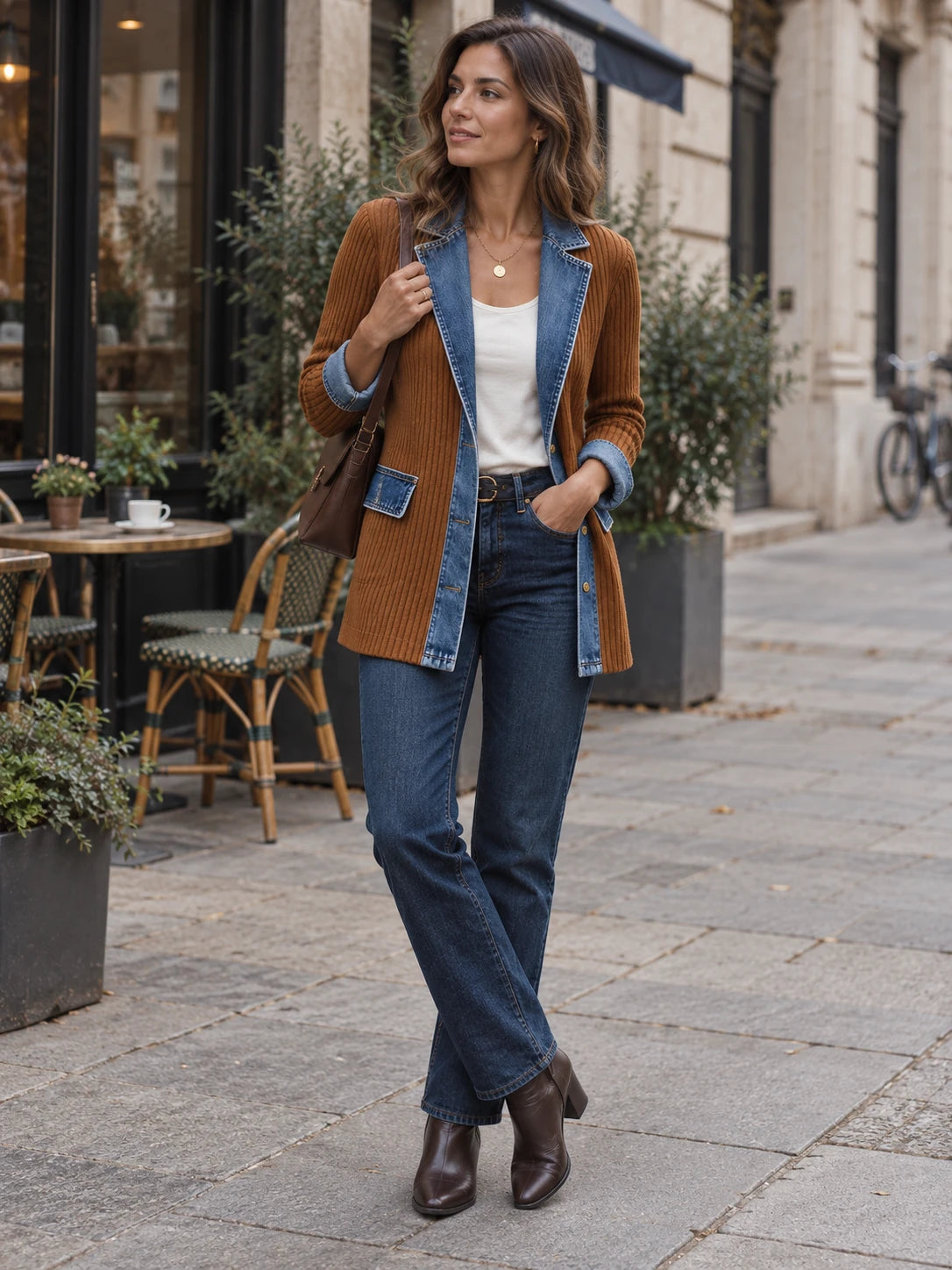 Liora · Chaqueta de Punto con Detalles Vaqueros